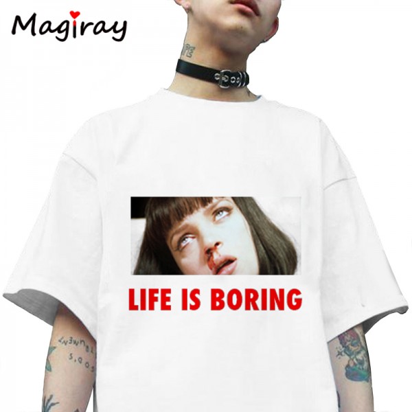 Spoof Harajuku White Female T-shirt 2018 T Summer Novelty Tee Shirt Femme Life is Boring Letters Print Women Tshirt C341