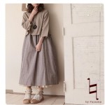 Spring  Japanese Harajuku Vintage Women Dress Solid Color Plaid Loose Casual Long Design Maxi Dress Straight Faldas Women