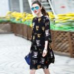 Spring 2017 Fashion Newest Print Slim Women Dress Casual White Black Three Quarter Sleeve Above Knee, Mini Female Vestido