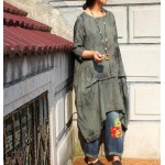 Spring 2017 New Women Pullover Dress Tie Dye Vintage Three Quarter Sleeve Round Neck Loose Plus Size Irregular Dress