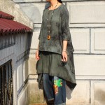 Spring 2017 New Women Pullover Dress Tie Dye Vintage Three Quarter Sleeve Round Neck Loose Plus Size Irregular Dress