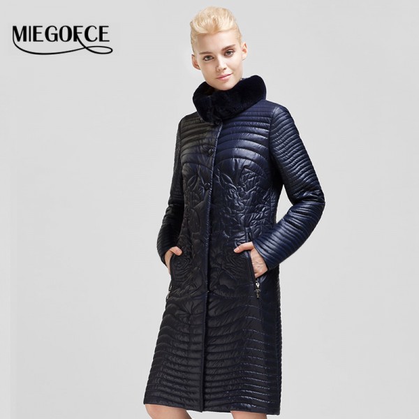 Spring Autumn Ladies Outerwear MIEGOFCE 2016 New Arrival Women jacket coat Md-Long padded Cotton Rabbit fur collar warm parka