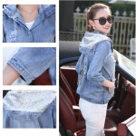 Spring Autumn Oversized Jeans Jacket Women Loose Sequin Hooded Jean Jacket Coat Female Ripped Boyfriend Denim Jackets Basic