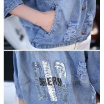 Spring Autumn Oversized Jeans Jacket Women Loose Sequin Hooded Jean Jacket Coat Female Ripped Boyfriend Denim Jackets Basic