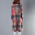 Spring Autumn Turtleneck Women Dress Loose Casual Irregular Wool Dress Plaid Long Sleeve Vintage Dress Size M-2XL