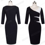 Spring Autumn Women Casual Office Business Colorblock Contrast Patchwork Tunic Fitted Bodycon Pencil Dress EB346