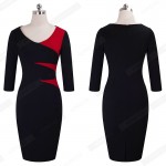 Spring Autumn Women Casual Office Business Colorblock Contrast Patchwork Tunic Fitted Bodycon Pencil Dress EB346