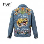 Spring Denim Jacket 2017 Vintage butterfly Tiger Embroidery jacket women long sleeve slim women basic coat streetwear outerwear