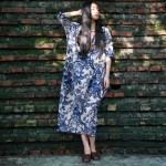 Spring Dress O Neck Leisure Loose Three Quarter Sleeve Long Dress Cotton and Linen Dress Oversized  Vintage Maxi Dress