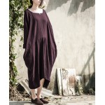 Spring Dress Plus Size Clothing Loose Women Dress Linen Irregular Cotton Dress Solid Long Sleeve O Neck Vintage Dress Oversized