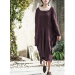 Spring Dress Plus Size Clothing Loose Women Dress Linen Irregular Cotton Dress Solid Long Sleeve O Neck Vintage Dress Oversized