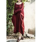 Spring Dress Plus Size Clothing Loose Women Dress Linen Irregular Cotton Dress Solid Long Sleeve O Neck Vintage Dress Oversized