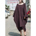 Spring Dress Plus Size Clothing Loose Women Dress Linen Irregular Cotton Dress Solid Long Sleeve O Neck Vintage Dress Oversized