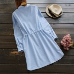 Spring Mori Girl Women's Casual Sweet Tie Waist Button Pocket Turn Down Collar Striped Long Sleeved Female Vestido Dresses U611