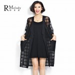 Spring Plus Size Women Clothing Fashion Half Sleeve Long Black Perspective Women Mesh Cardigan without Vest(R.Melody KS0001)