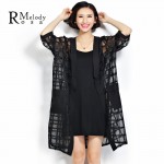 Spring Plus Size Women Clothing Fashion Half Sleeve Long Black Perspective Women Mesh Cardigan without Vest(R.Melody KS0001)