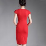 Spring Sexy red black Deep V bodycon bandage Business work office Party Pencil sheath vintage women summer casual dress 521