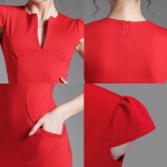 Spring Sexy red black Deep V bodycon bandage Business work office Party Pencil sheath vintage women summer casual dress 521