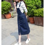 Spring Summer Women Denim Strap Jeans Dress Single Breasted Long Dress Casual Big Size Jeans Dresses With Pockets School Wear