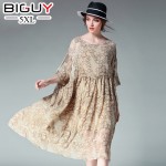 Spring Summer Women's Fashion 2017 Loose Embroidery Dress Big Size Beach Style Khaki Black Dress Vestidos 4XL Ropa Mujer QZ904