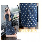 Stars Pattern Vestidos Summer Dress 2018 Loose Vintage Denim Dress Shirt Women Print Jeans Dresses For Woman