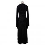 Steampunk Sexy Hoodie Dress knitting Hollow Out Black Dress Witch Gothic Women Hooded Desses Renaissance Costume 