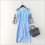 Stunning New 2017 spring autumn fashion women floral heavy embroidery sexy dress 3/4 sleeve patchwork mesh elegant dresses XXL