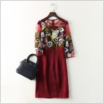 Stunning New 2017 spring autumn fashion women floral heavy embroidery sexy dress 3/4 sleeve patchwork mesh elegant dresses XXL