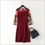 Stunning New 2017 spring autumn fashion women floral heavy embroidery sexy dress 3/4 sleeve patchwork mesh elegant dresses XXL