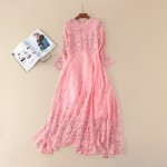 Stunning sexy women girls long sleeve chiffon bohemian dress birds shadow print casual dresses new 2017 spring summer white pink