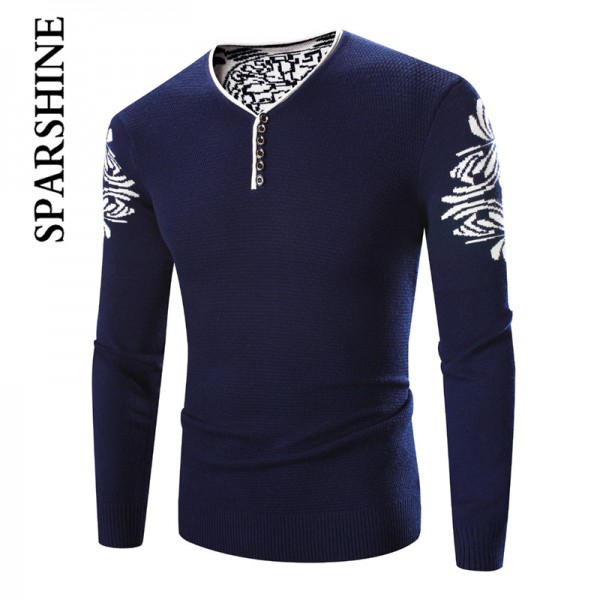 Stylish Men's Sweatershirts Pullover 2016 Male Brand Casual Slim Sweatershirts Men V Neck Collar with Botton Homme