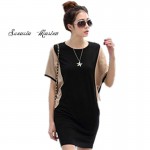 Summer  women dress ladies fashion 2018 o neck batwing short sleeve above knee patchwork free shipping