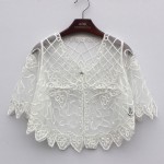 Summer 2016 Women Knitted Cardigan Elegant Perspective Lace Coat Gauze Lacing Boleros Small Chiffon Shawl High Quality