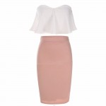 Summer 2017 Dress Women Two Piece Set Backless Crop Top and Dress Club Midi Pencil Bodycon Sexy Party Suit Female Damen Kleider