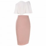 Summer 2017 Dress Women Two Piece Set Backless Crop Top and Dress Club Midi Pencil Bodycon Sexy Party Suit Female Damen Kleider