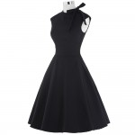 Summer Casual 50s Dress Women Black Cap Sleeve Bow-Knot Decorated Party Gowns Audrey Hepburn Style Vintage Rockabilly Dress 2018