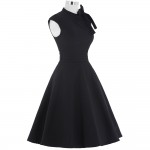 Summer Casual 50s Dress Women Black Cap Sleeve Bow-Knot Decorated Party Gowns Audrey Hepburn Style Vintage Rockabilly Dress 2018