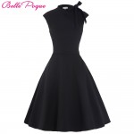 Summer Casual 50s Dress Women Black Cap Sleeve Bow-Knot Decorated Party Gowns Audrey Hepburn Style Vintage Rockabilly Dress 2018