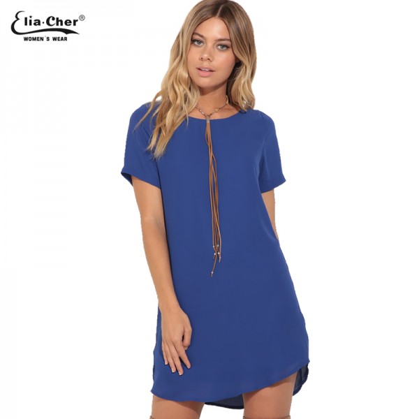 Summer Dress  women dress Eliacher Brand Plus Size Casual Female clothing Solid and Loose dresses Short O-Neck