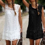 Summer Dress 2016 Women Casual Beach Short Dress Tassel Black White Mini Lace Dress Sexy Party Dresses Vestidos plus size