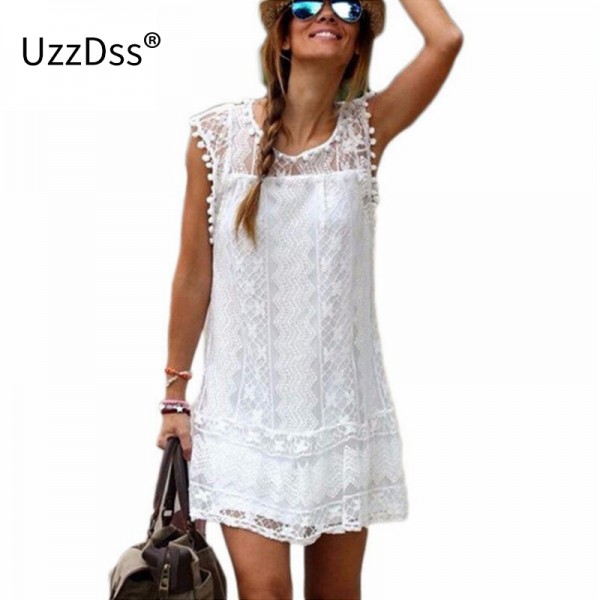 Summer Dress 2016 Women Casual Beach Short Dress Tassel Black White Mini Lace Dress Sexy Party Dresses Vestidos plus size