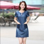 Summer Dress 2016 Women's fashion Denim Dress Vintage short-sleeved sexy Casual Dress women clothing dresses vestidos 5XL