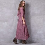 Summer Dress 2017 Yuzi.may Boho New Cotton Linen Vestidos Three Quarter Lantern Sleeve O-Neck A-Line Maxi Dresses A8207 Vestido