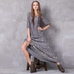 Summer Dress 2017 Yuzi.may Boho New Cotton Linen Vestidos Three Quarter Lantern Sleeve O-Neck A-Line Maxi Dresses A8207 Vestido