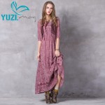 Summer Dress 2017 Yuzi.may Boho New Cotton Linen Vestidos Three Quarter Lantern Sleeve O-Neck A-Line Maxi Dresses A8207 Vestido