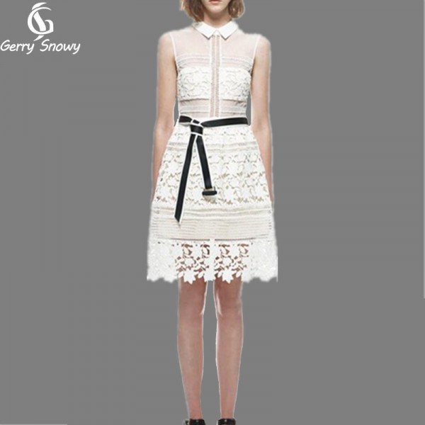 Summer Dress 2018 Summer Women's Fashion Hydrotropic Patchwork Organza Lace Dress White Dress Size S-XL Free Shipping