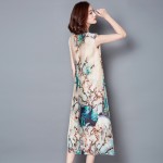 Summer Dress Beige Color O Neck Short Sleeve Women Dress Casual Plus Size 3XL Women Clothing Chiffon Dress floral Print