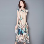 Summer Dress Beige Color O Neck Short Sleeve Women Dress Casual Plus Size 3XL Women Clothing Chiffon Dress floral Print