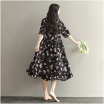 Summer Dress Floral Print Loose Waist Women Dress Turn Down Collar Dress Black Color Plus Size Women Clothing Beach Dress