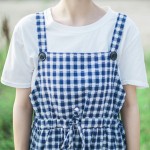 Summer Dress Spaghetti Strap High Waist Women Dress Casual Loose Cotton Linen Plaid Long Dress Black Blue Red Lolita Sundress